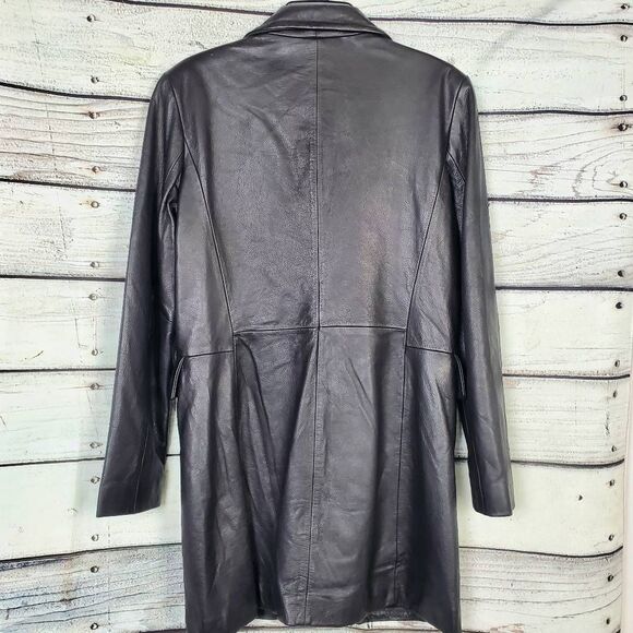 Jacqueline Ferrar Black Genuine Leather Coat Women’s Small Long Jacket - Picture 5 of 9